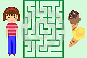 Maze Game. Help the Girl to Get Ice-Cream. Puzzle.