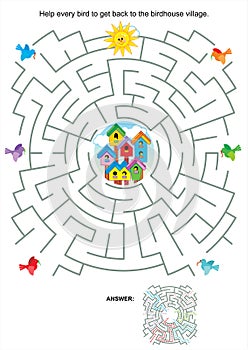 Maze game for kids - birds and birdhouses