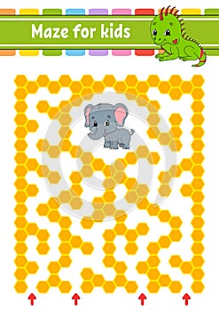 Maze. Game for kids. Funny labyrinth. Education developing worksheet. Activity page. Puzzle for children. Cute cartoon style.