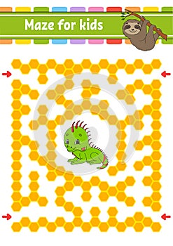 Maze. Game for kids. Funny labyrinth. Education developing worksheet. Activity page. Puzzle for children. Cute cartoon style.