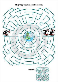 Maze game for kids - skating penguins