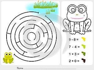 Maze game,Paint color by numbers - Worksheet for education