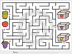 Maze game: Pick fruits box - Sheet for education