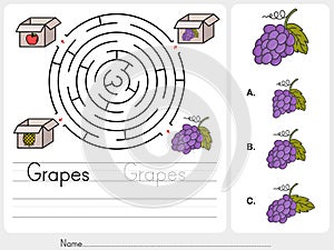 Maze game: Pick grapes box - Sheet for education