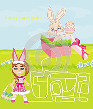 Maze game - sweet girl and Easter Bunny