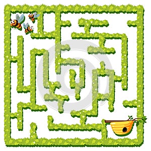 Maze game template in honeybee theme for kids