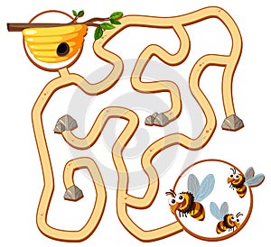 Maze game template in honeybee theme for kids