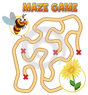 Maze game template in honeybee theme for kids