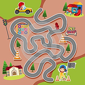 Maze game template with kid in racing car