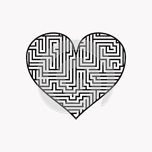 Maze heart Valentine Day Puzzle find the way black on white 1