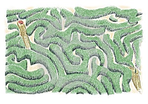 Maze of ideas.Concept of maze to be crossed to find the ideas, oneself and to check with the foreground of the brain.