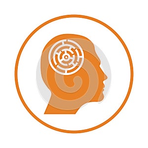 Maze, intellect, labyrinth, mind icon. Rounded orange vector sketch.