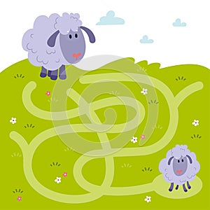 Maze, labyrinth education game. Puzzle games for children. Help the mother sheep find a little limb