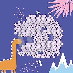 Maze labyrinth game Dino vector illustration. Square format puzzle for kids