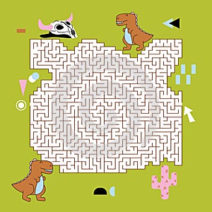 Maze labyrinth game Dino vector illustration. Square format puzzle for kids