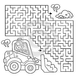 Maze or Labyrinth Game. Puzzle. Coloring Page Outline Of cartoon bulldozer. Construction vehicles. Profession. Coloring book for