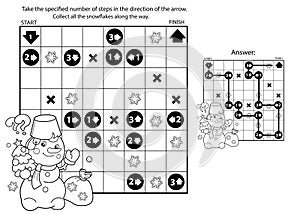 Maze or Labyrinth Game. Puzzle. Coloring Page Outline Of snowman with Christmas tree. New year. Christmas. Coloring book for kids