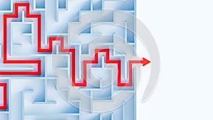 Maze or labyrinth with solution 3D rendering illustration top v