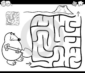Maze with mole coloring page