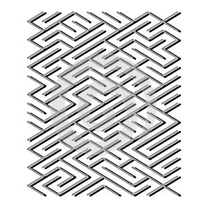 Maze path icon. Vector abstract labyrinth. Complex black structure. Puzzle shape form.
