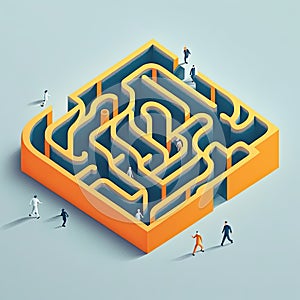 Maze with people, solving tasks. Business concept. Generative AI