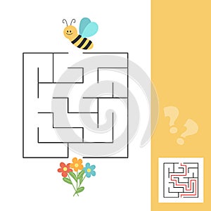 Maze puzzle for children. Help bee find flower. Kids activity sheet.