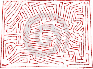 Maze puzzle design 20, red 3D marble style, hand drawn photo