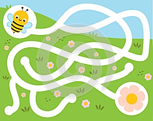 Maze puzzle. Help bee find flower. Activity for and kids. educational children game. Insects theme worksheet