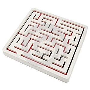 Maze puzzle solution isolated on white photo
