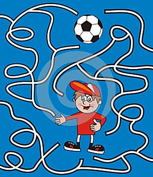 Maze, soccer ball, vector illustration, labyrinth, leisure game
