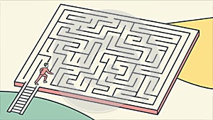 Maze Solution Journey: Person Finding Path Through Complexity, vector design Generative AI