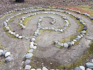 maze or spiral of rocks or stones on the ground