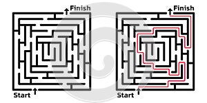Maze. Square labyrinth or puzzle game. Find the right way or solution. Vector illustration
