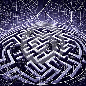 A Maze Surrounded by Giant Spider Webs by Generative AI