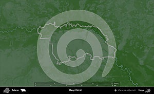 Mazyr District outlined, Belarus. Physical