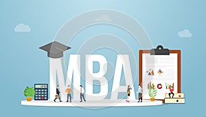 Mba master of business administration business concept education degree with team people and graph and chart for with modern flat