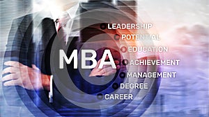 MBA - Master of business administration, e-learning, education and personal development concept.
