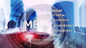MBA - Master of business administration, e-learning, education and personal development concept.