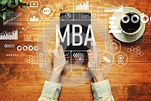 MBA with a person holding a tablet