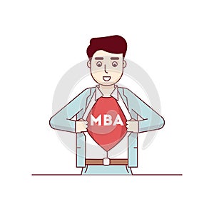 MBA student showing letters on his chest