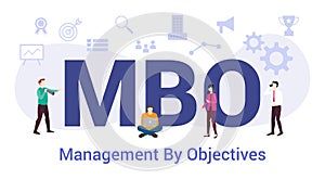 Mbo management by objectives concept with big word or text and team people with modern flat style - vector photo