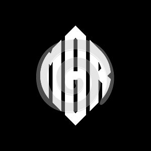 MBR circle letter logo design with circle and ellipse shape. MBR ellipse letters with typographic style. The three initials form a
