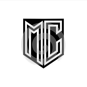 MC Logo monogram shield geometric white line inside black shield color design