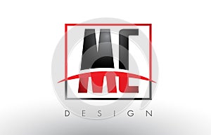MC M C Logo Letters with Red and Black Colors and Swoosh.