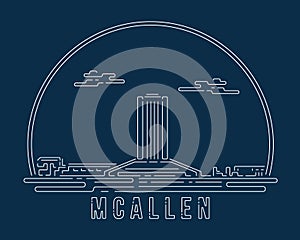 McAllen, Texas - Cityscape with white abstract line corner curve modern style on dark blue background, building skyline city photo