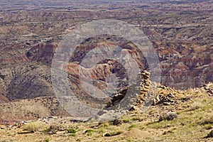 McCullough Peaks badlands and cairn