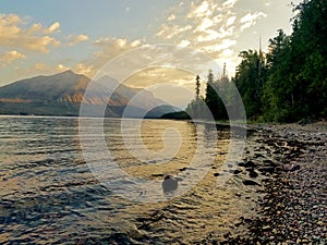 McDonald Lake Sunrise with Mount Stanton and Mount Vaught photo