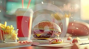 McDonalds Burger and Red Bull on White Background photo