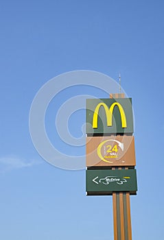 Mcdonalds restaurant chain, Logo on a building