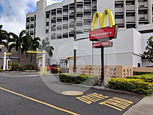 McDonalds Store Drive Thru entrance with sign and logo